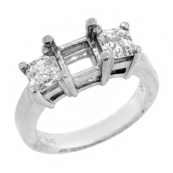 View Asscher Cut Three Stone Diamond Engagement Ring in Platinum