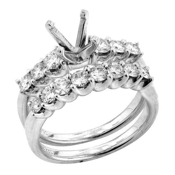 Bridal Set Engagement Ring in 18k White Gold