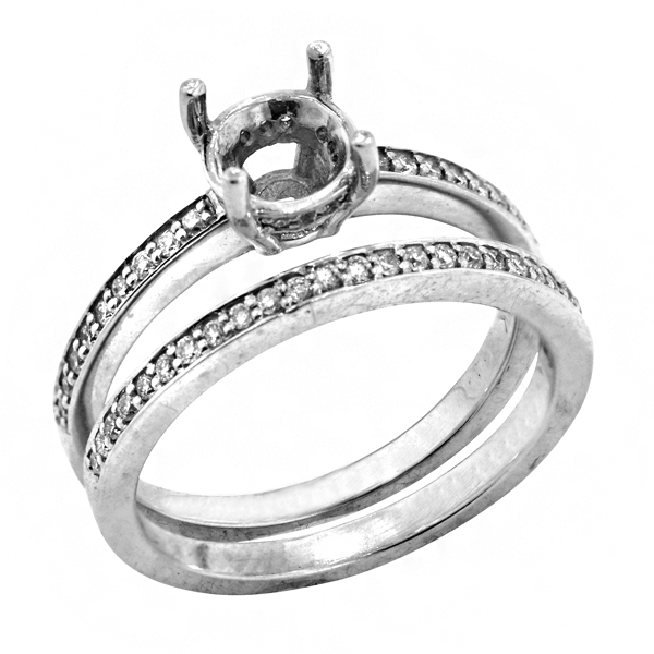 Traditional Two Prong Diamond Bridal Set Engagement Ring in 14k White Gold