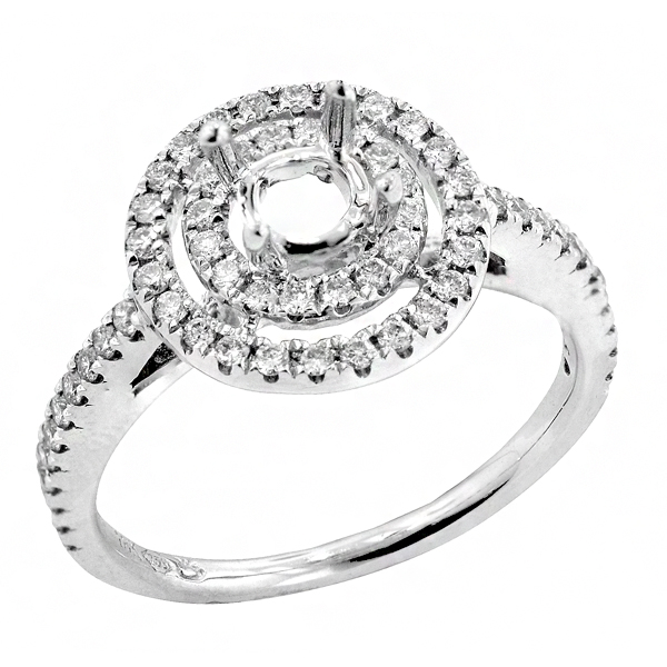 Double Halo Diamond Engagement Ring in 18k White Gold 