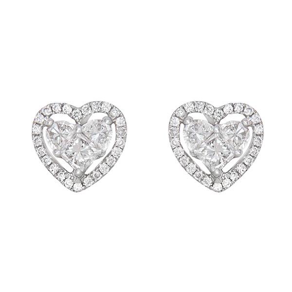 View Heart Shape Diamond Earings With Halo Set In 18K White Gold