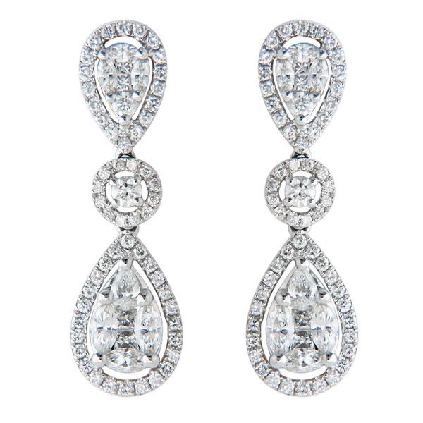 View Diamond Drop Illusion Earrings Set in 18K White Gold