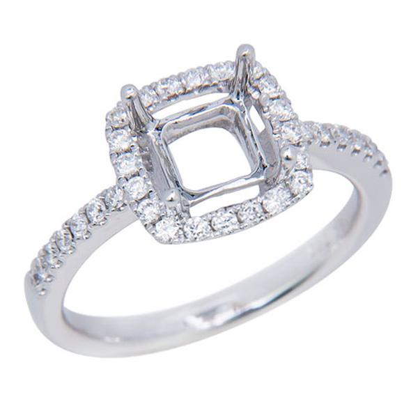 View Cushion Cut Halo Diamond Engagement Ring in 18k White Gold